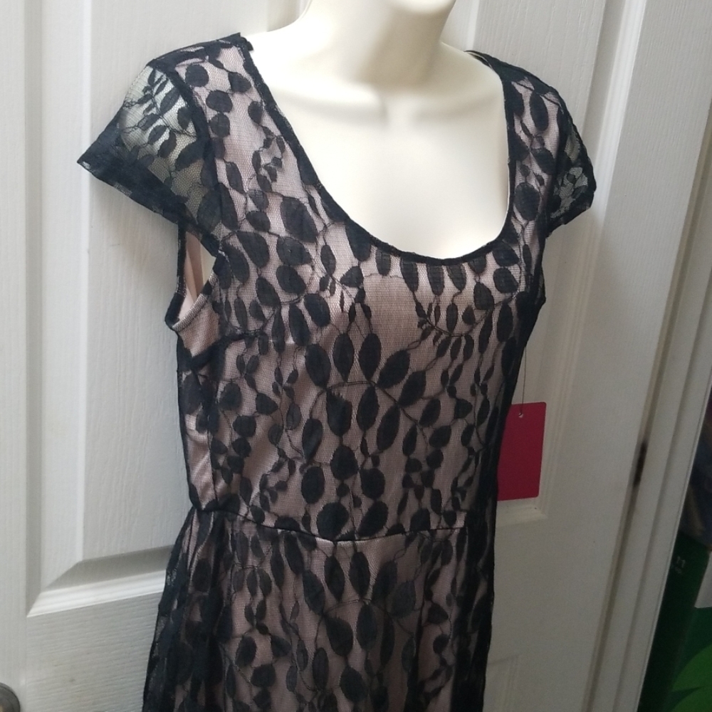 NWT black lace over nude material, M Medium